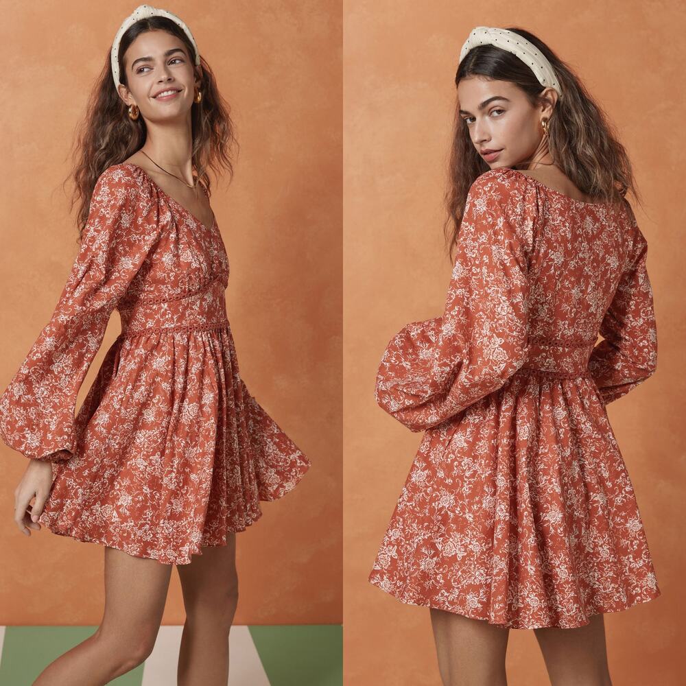 Caroline Constas Blakely Floral Mini Dress NWT Rust S - Picture 3 of 16